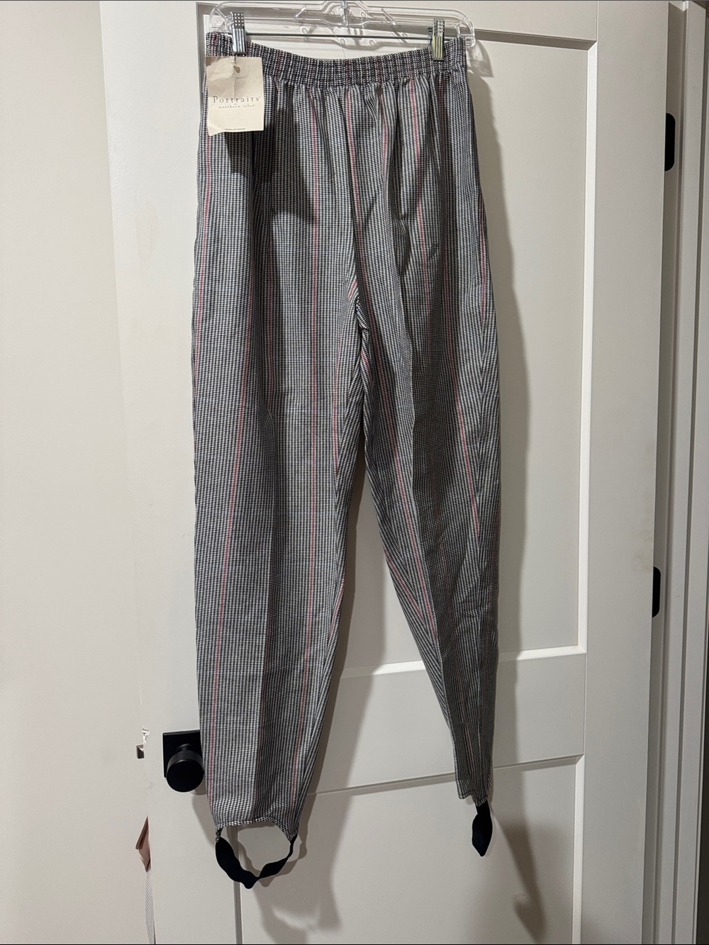 Women’s Grey Stripe Elastic Waist Pants with Pink Pinstripe and stirrup
